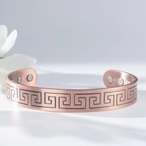Ring and Bracelet Set Pure Copper Geometric Design Magnetic Energy Cuff Bangle - Picture 3 of 5